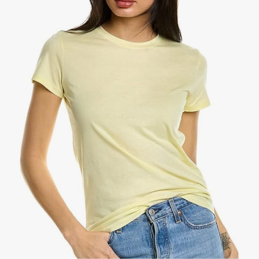 VINCE Pima Cotton Yellow Crew Neck Tee Shirt